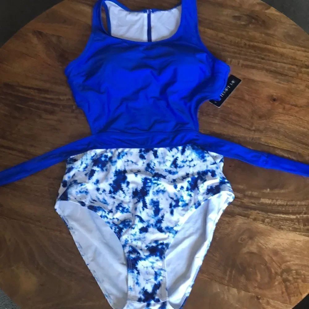 Tempt Me High Neck, zipper back, tie dye One Piece swimsuit size Large